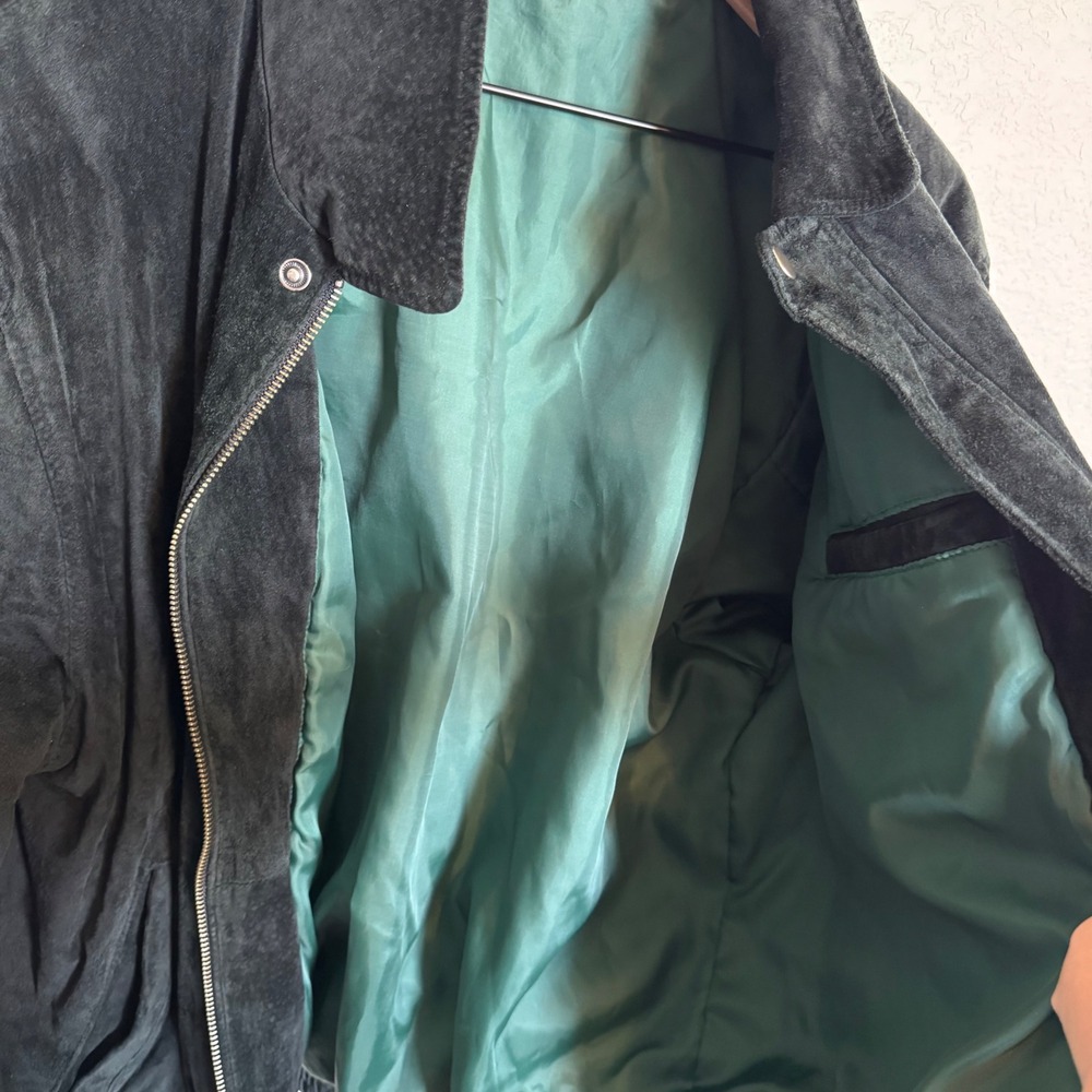 Vintage 90s Suede Bomber Jacket Galleria Benson and Hedges Size Medium Black - Picture 3 of 4
